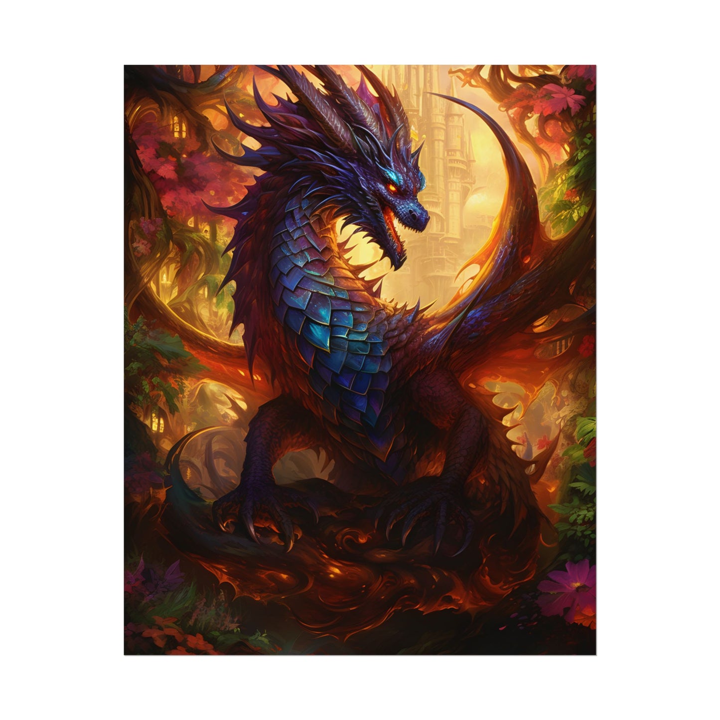 Majestic Dragon Guardian: Fantasy Landscape Art - Poster