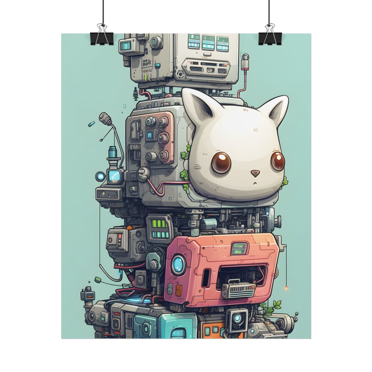 Mysterious Pixel Pets in Futuristic Room: Cyberpunk Artwork - Poster
