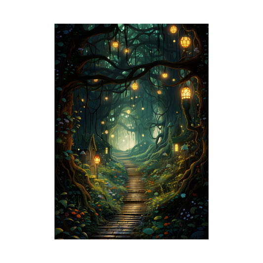 Six Travelers Amidst a Whispering Wood: Serene Scene from Ancient Tales - Poster