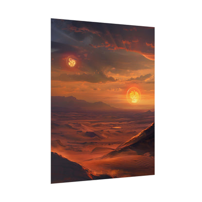 Peaceful Tatooine Sunset: Barren Desert Landscape - Poster
