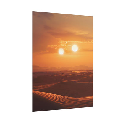 Serene Binary Sunset Artwork: A Peaceful Landscape - Poster