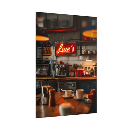 Cozy Retro Kitchen Artwork: Lukes Diner Sign Digital Art - Poster