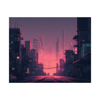 Cyberpunk Nighttime Cityscape: Melancholic Mood - Poster