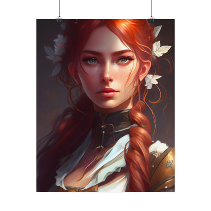 Elegant Redhead Portrait: Dark Background Artwork - Poster