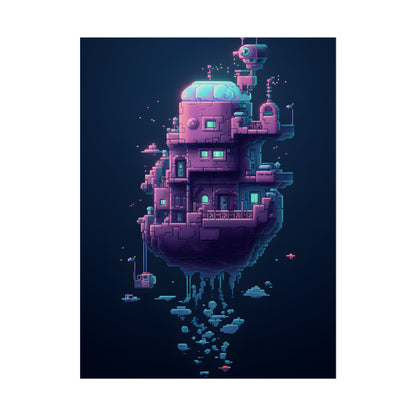 Cyberpunk Pixel Art: Futuristic Cityscape Digital Artwork - Poster