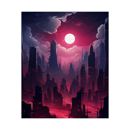 Burning Cyberpunk Cityscape: Digital Artwork at Night - Poster