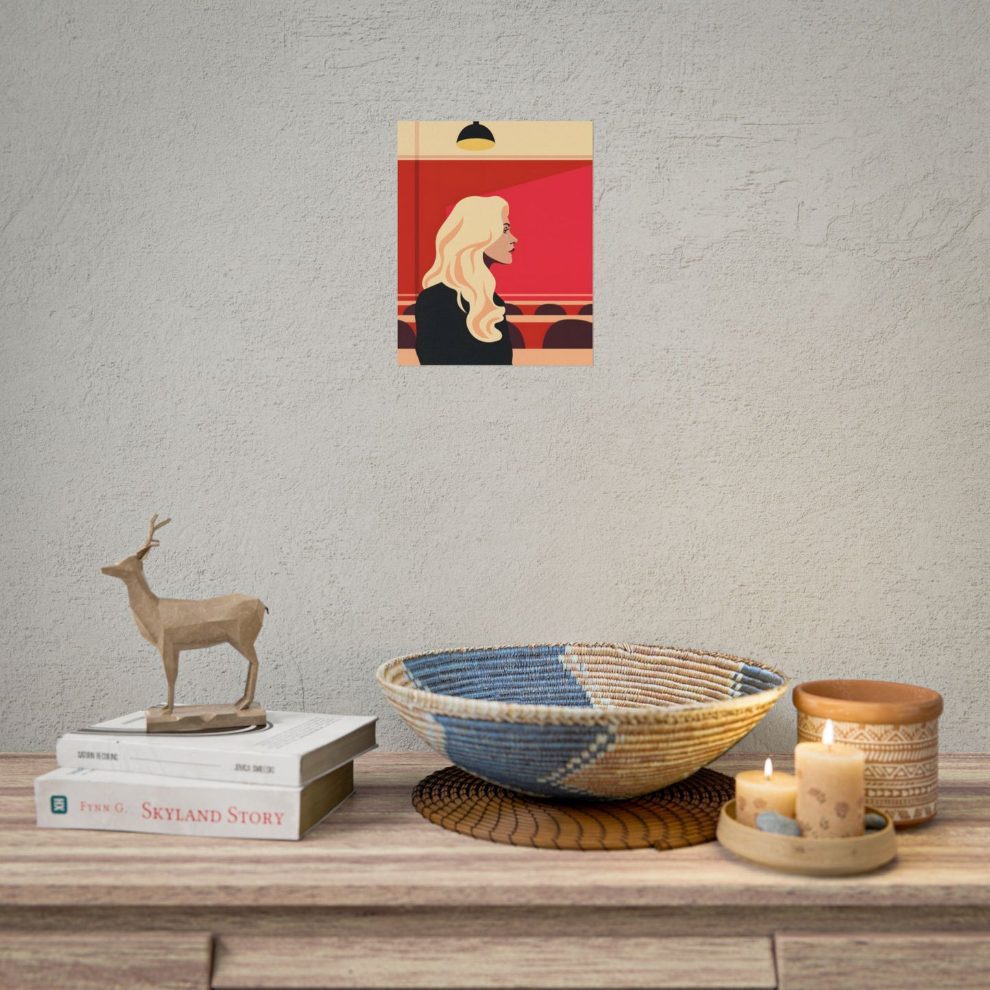 Minimalist Blonde Woman in Black Dress: Modern Art Poster - Poster