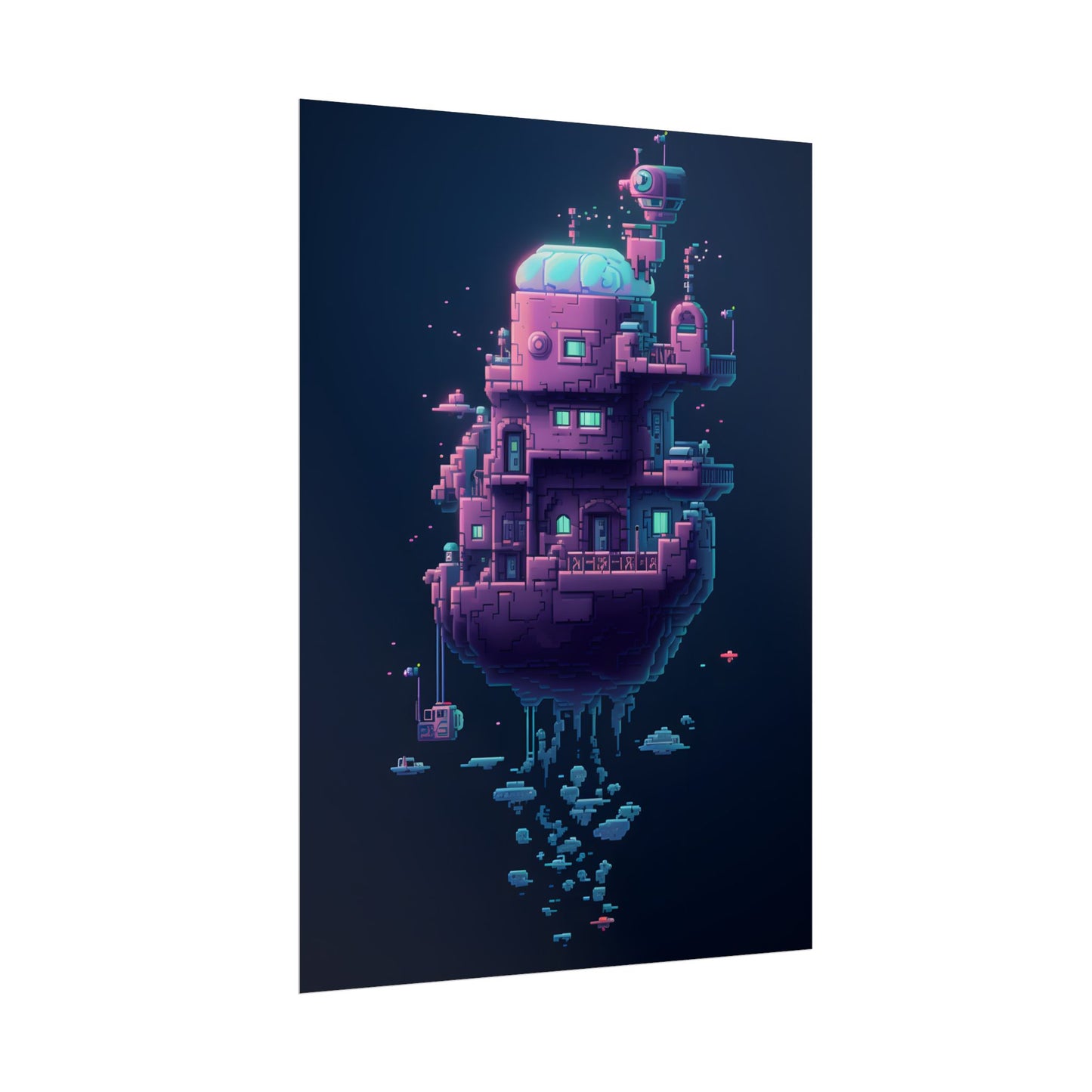 Cyberpunk Pixel Art: Futuristic Cityscape Digital Artwork - Poster
