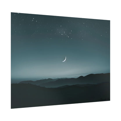 Minimalist Night Scene: Blue-Gray Sky Digital Art - Poster