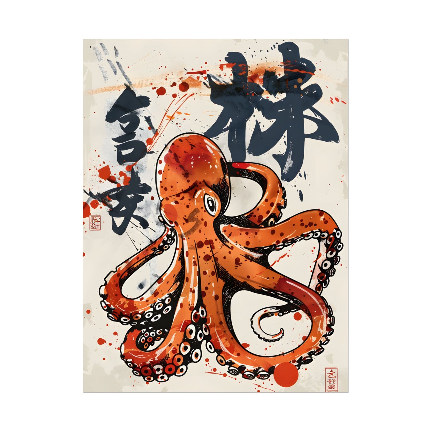 Traditional Japanese Octopus Art: Ukiyo-e Style Mural - Poster