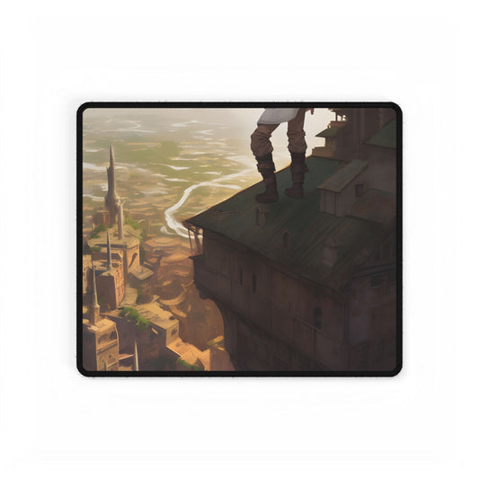 Dramatic Birds Eye View: Anime Blonde Female in Contemplation - Desk Mat