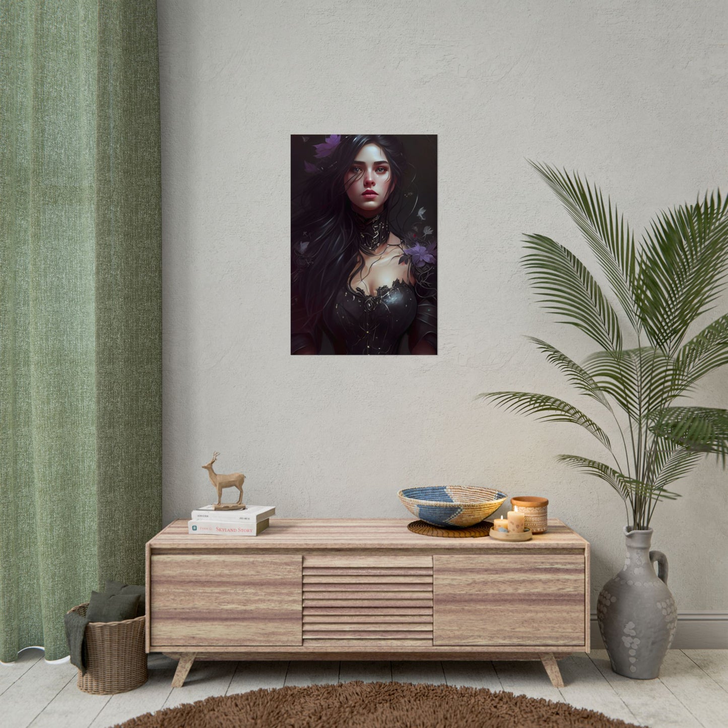 Striking Woman Portrait: Black Hair Artwork - Poster