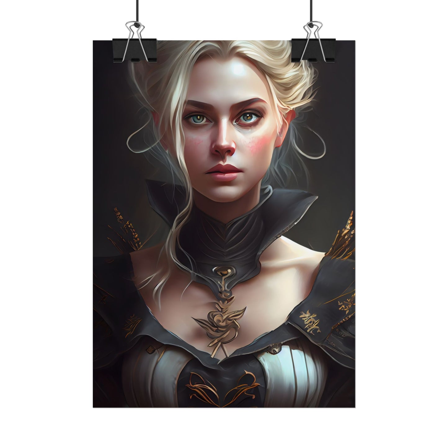 Stunning Blonde Portrait: Elegant Vintage Dress - Poster