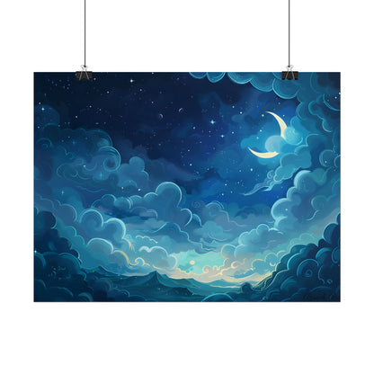 Whimsical Dreamy Night Sky: Bird in Flight Digital Art - Poster