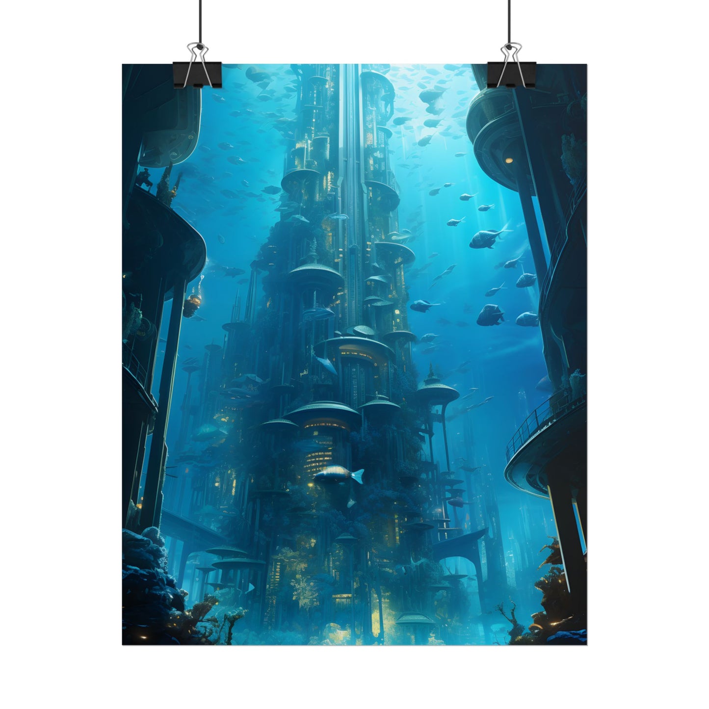 Future Metropolis: Underwater Cityscape Digital Art - Poster