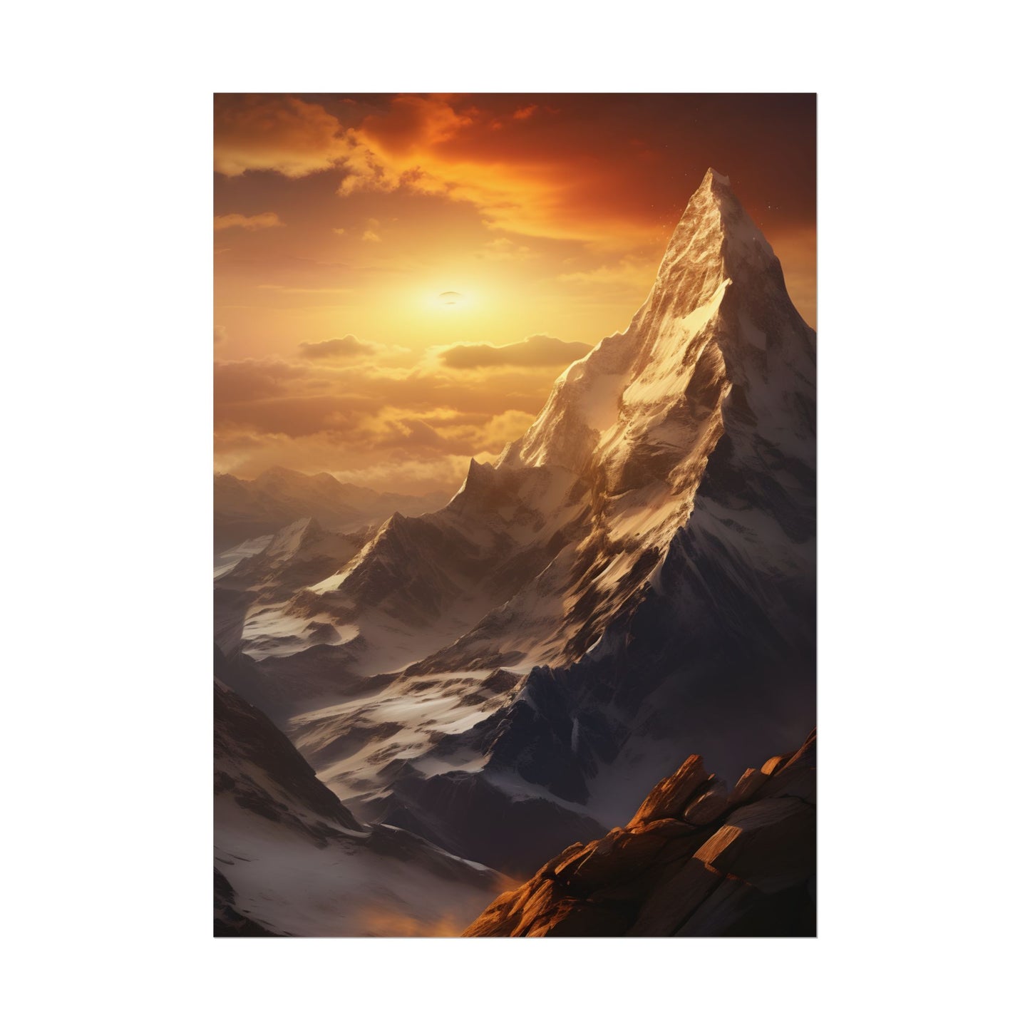 Majestic Mountain Summit: Epic Sunrise View - Nature Landscape Art - Poster
