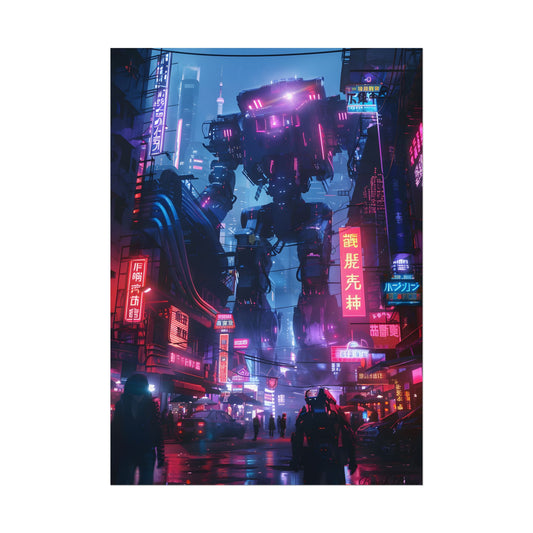 Futuristic Cityscape: Neon Lights Digital Artwork - Poster
