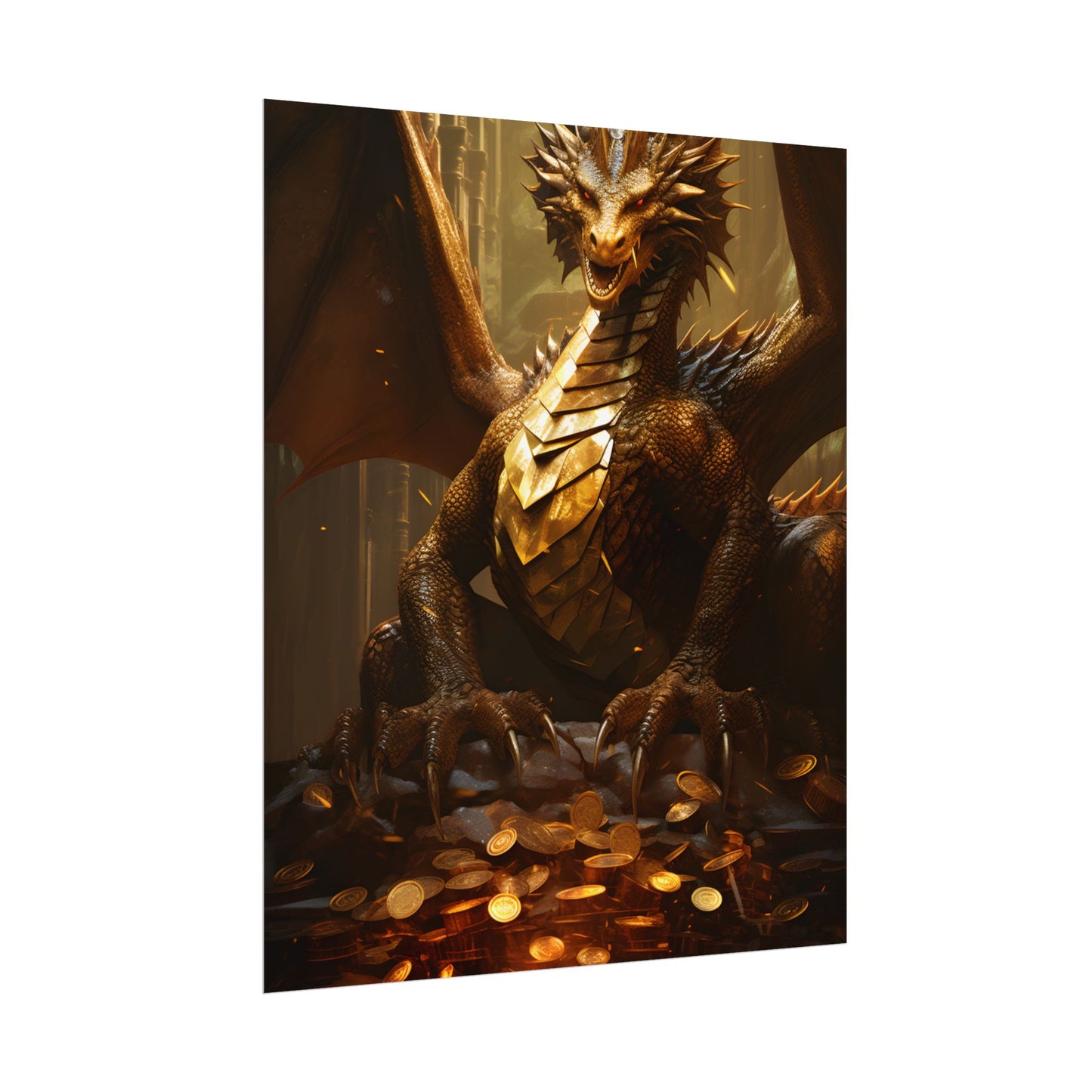 Majestic Dragon Guardian: Fantasy Artwork in a Magical Lair - Poster