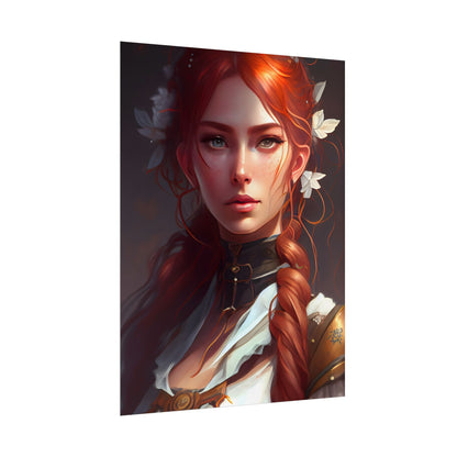 Elegant Redhead Portrait: Dark Background Artwork - Poster