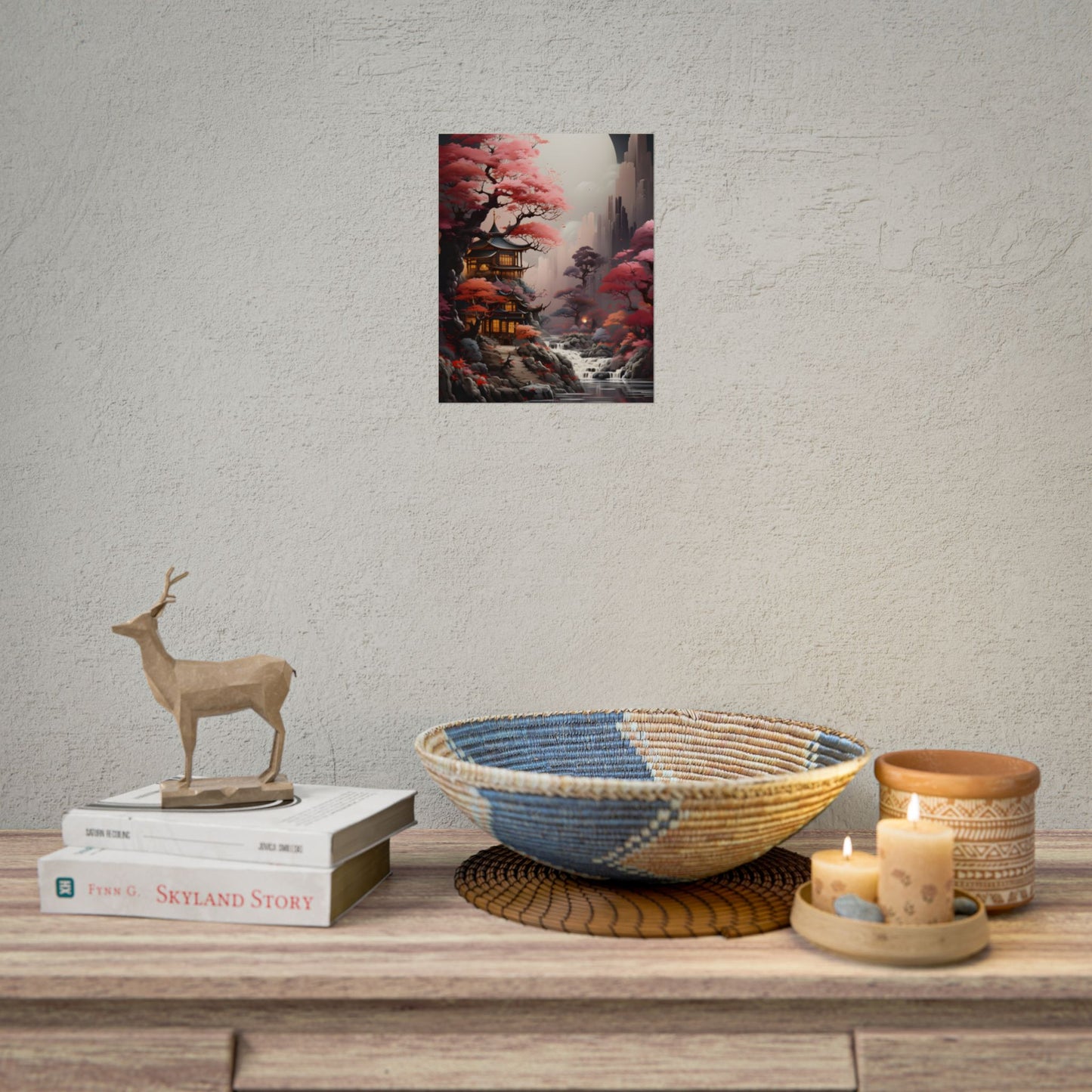 Landscape Masterpiece in Ash Magenta and Moss Green: Serene Nature Artwork - Poster