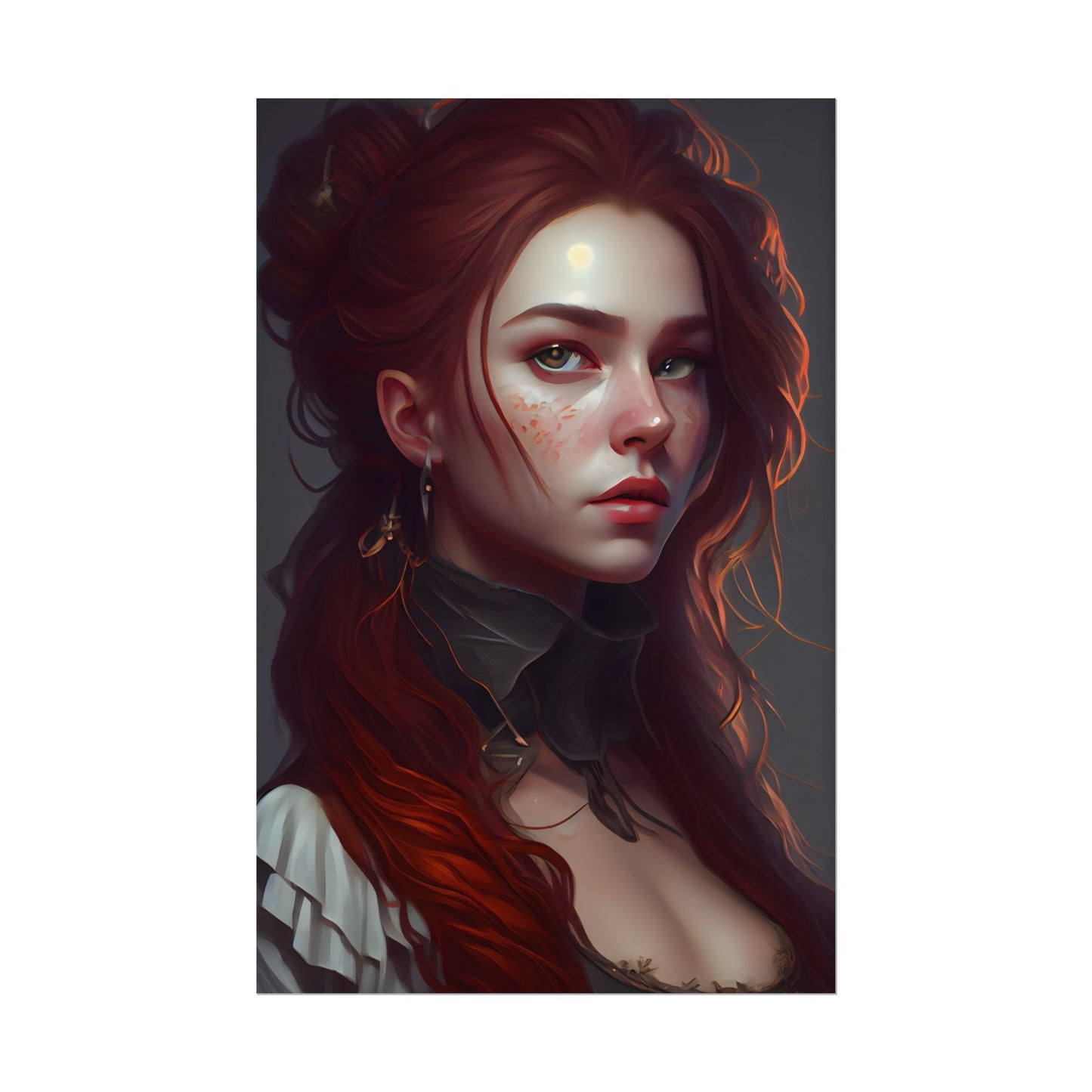 Formal Redhead Portrait: Nature-Themed Artwork in Green and Blue - Poster