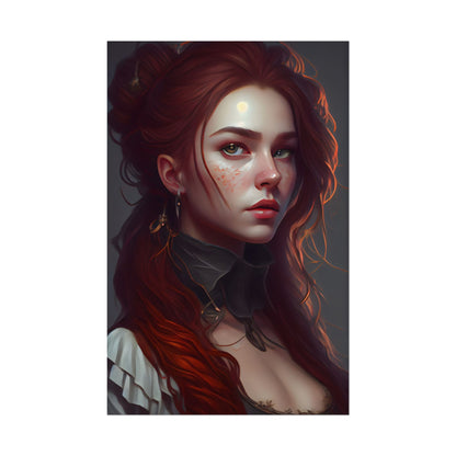 Formal Redhead Portrait: Nature-Themed Artwork in Green and Blue - Poster