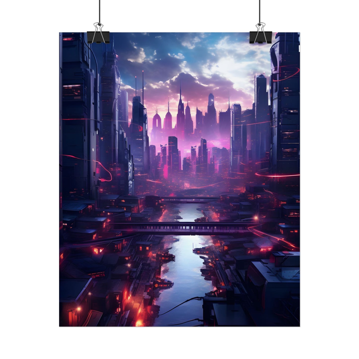 Dystopian Cyberpunk Cityscape: Neon Futuristic Artwork - Poster