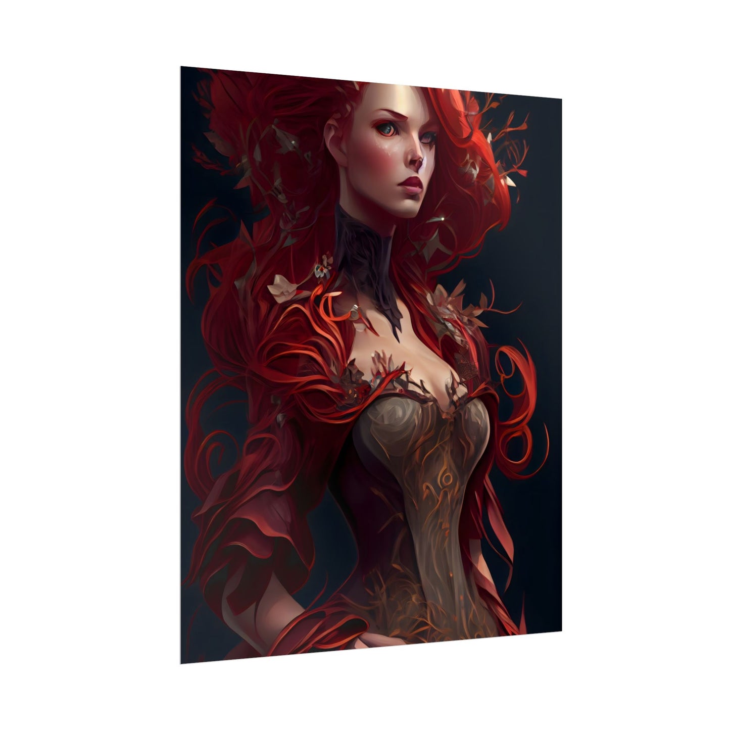 Red Hair Portrait: Elegant Female in Black Dress - Poster