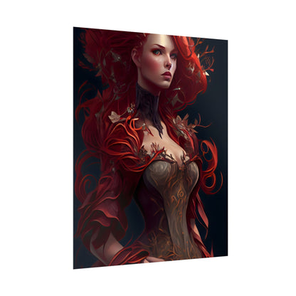 Red Hair Portrait: Elegant Female in Black Dress - Poster