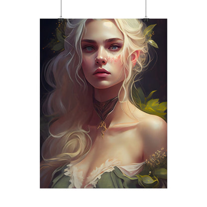 Detailed Blonde Female Portrait: Red Top Artwork - Poster