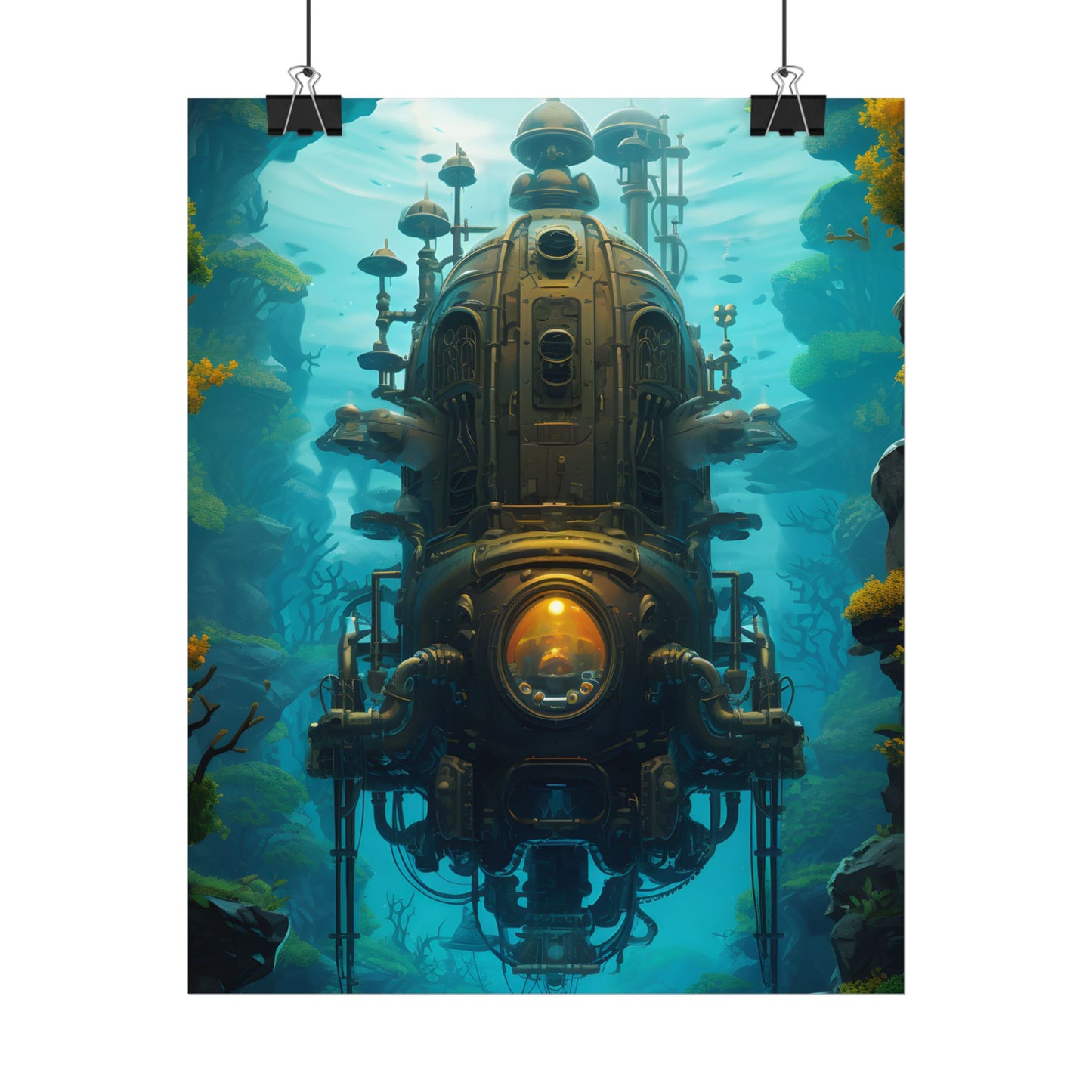 Steampunk Underwater Odyssey: Captain Nemo's Nautilu Submarine Art - Poster