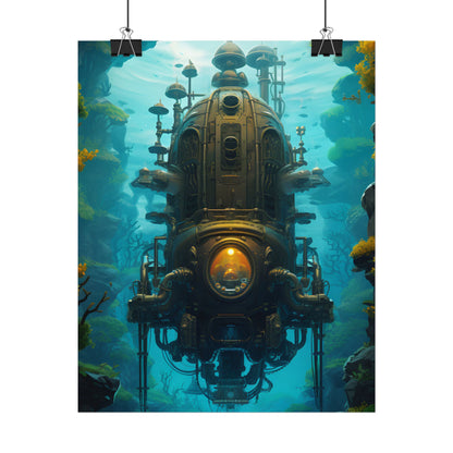 Steampunk Underwater Odyssey: Captain Nemo's Nautilu Submarine Art - Poster