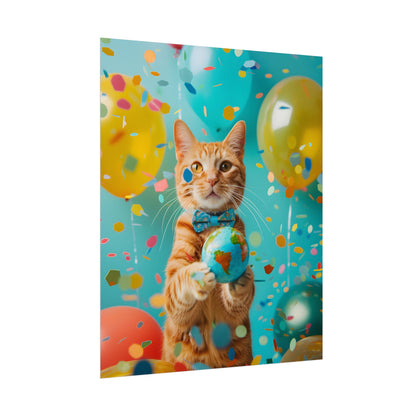 Charming Whiskers: Cat in Bow Tie with Mini Flag - Poster