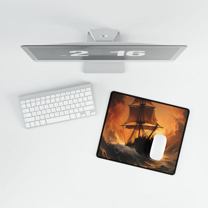 Majestic Storm Ship: Oil Painting Masterpiece - Desk Mat