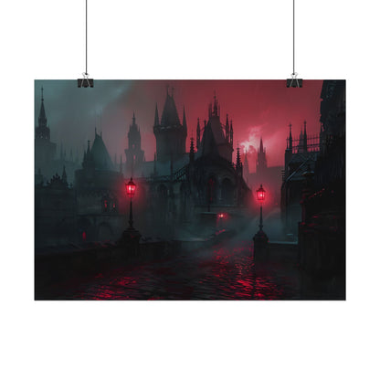 Dark Gothic Cityscape: Misty Twilight Artwork - Poster