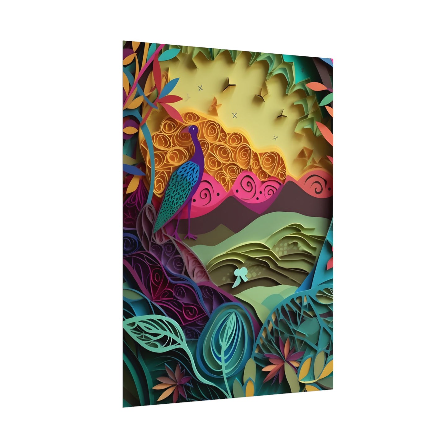 Vibrant Indian Quilling Art: Traditional Landscape Decoration - Poster