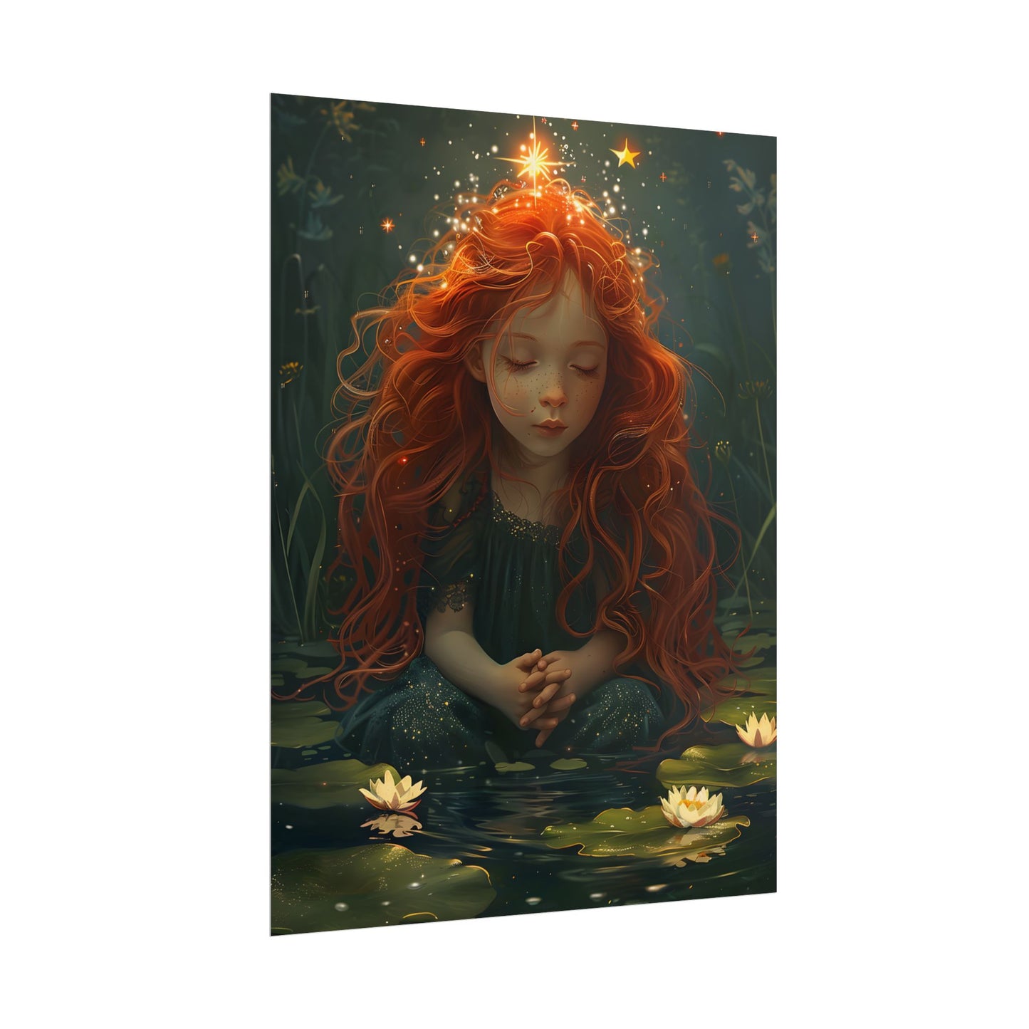 Sparkly Redhead Daydream: Young Girl Digital Art - Poster