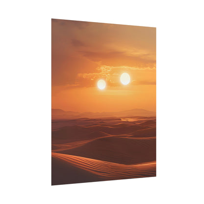 Serene Binary Sunset Artwork: A Peaceful Landscape - Poster