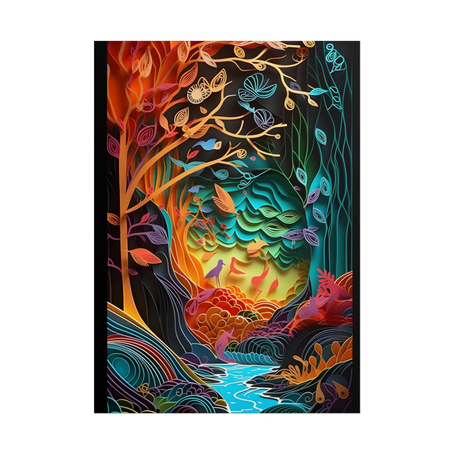 Peaceful Island Oasis: Paper Quilling Landscape Art - Poster