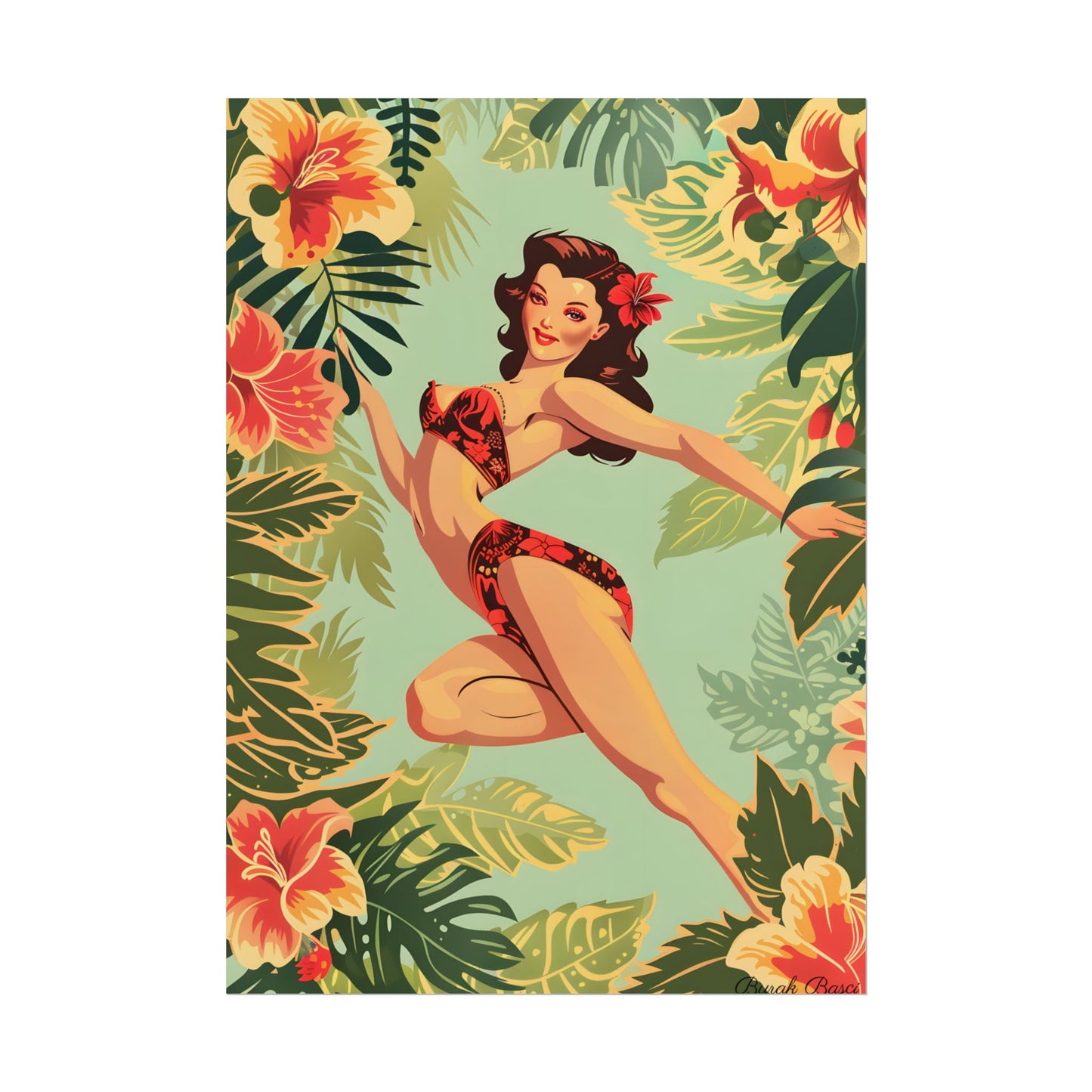Vintage Retro Pin-Up Girl: Mid-Century Art Illustration - Poster