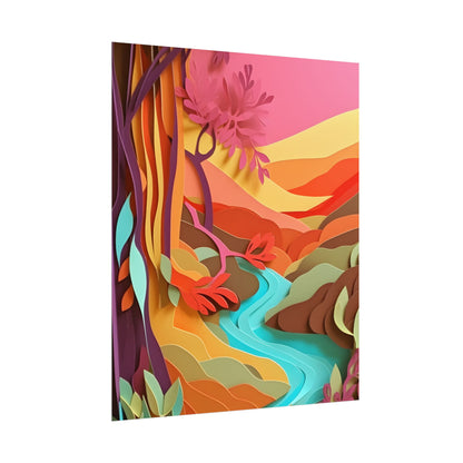 Vibrant Paper Quilled Canyon: Eye-Catching Landscape Art - Poster