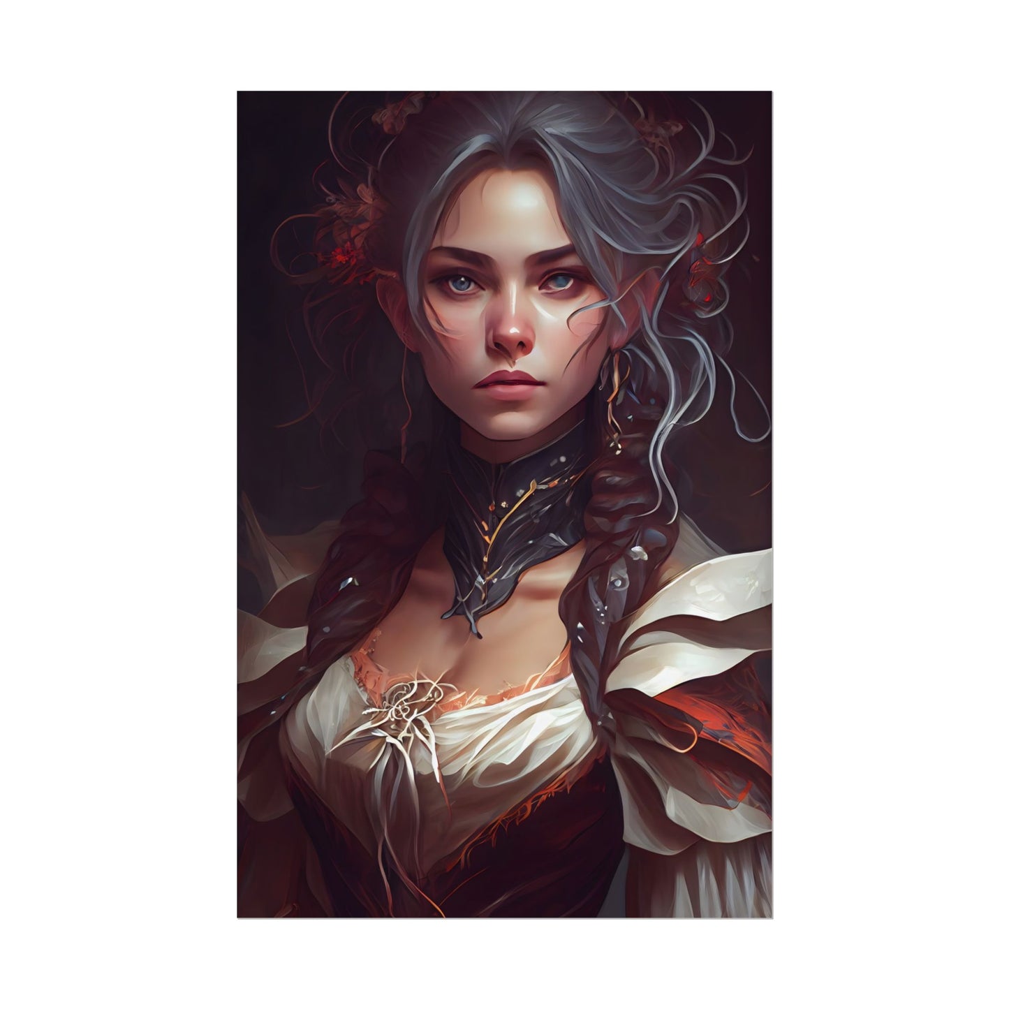 Glamorous Mid-20s Female Portrait: Black Hair Artwork - Poster
