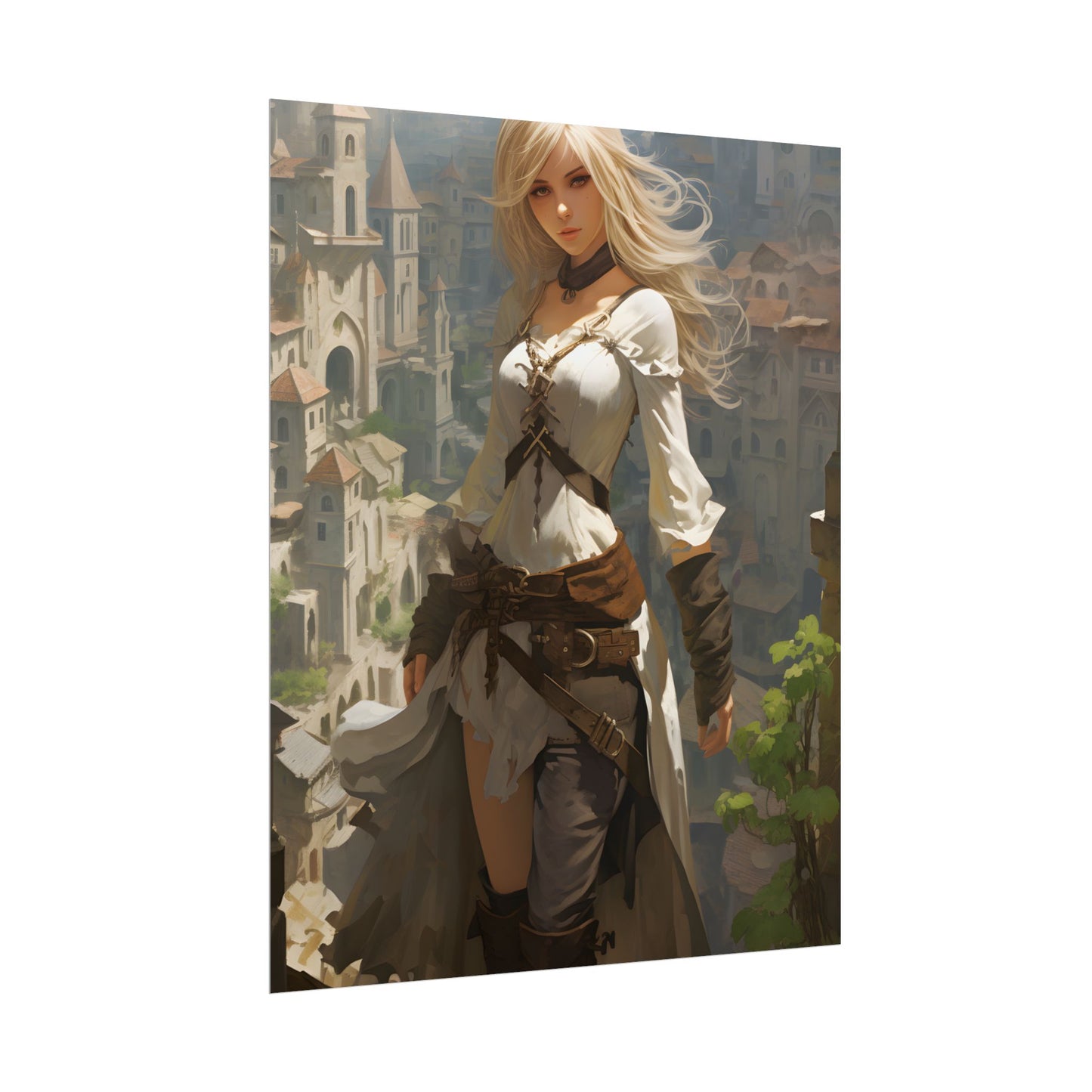 Anime Bird's Eye View Portrait: Blonde Beauty in Motion - Poster