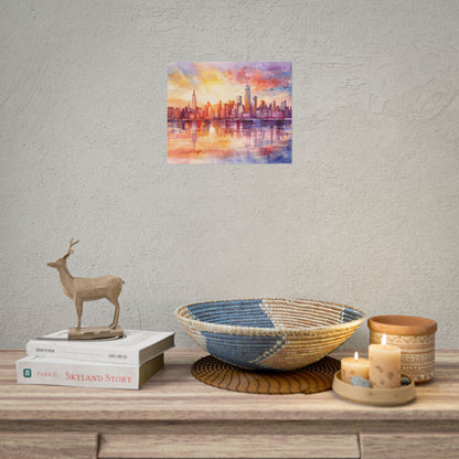 Watercolor Sunset New York City Skyline: Beautiful Artwork - Poster