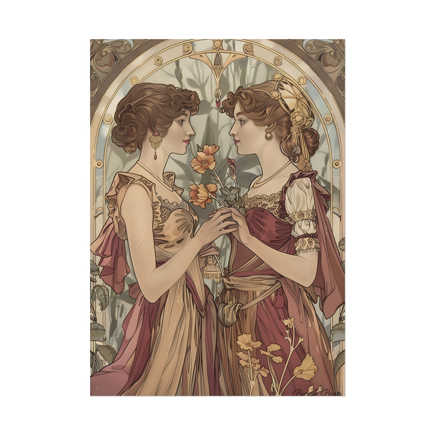 Middle Eastern Floral Beauty: Traditional Attire Digital Art - Poster
