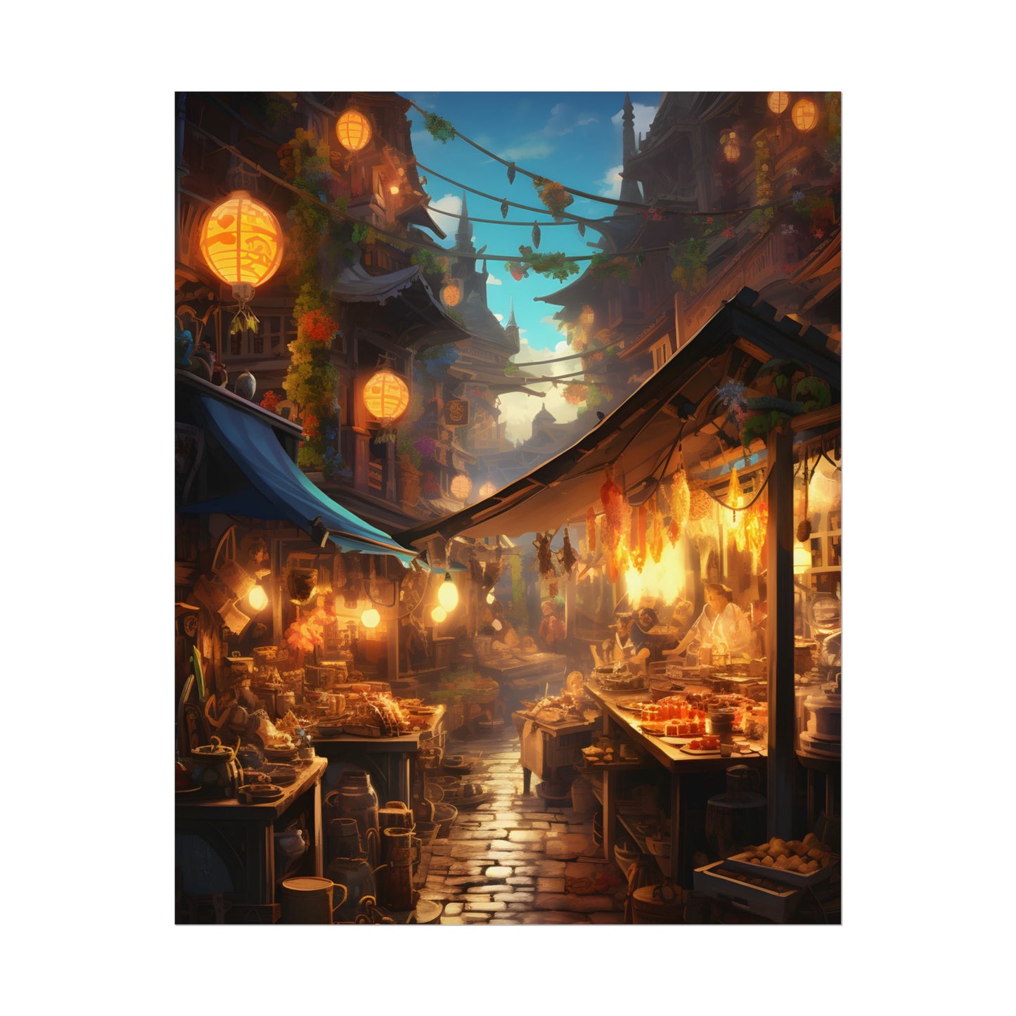 Magical Street Food Market: Vibrant Colors - Poster