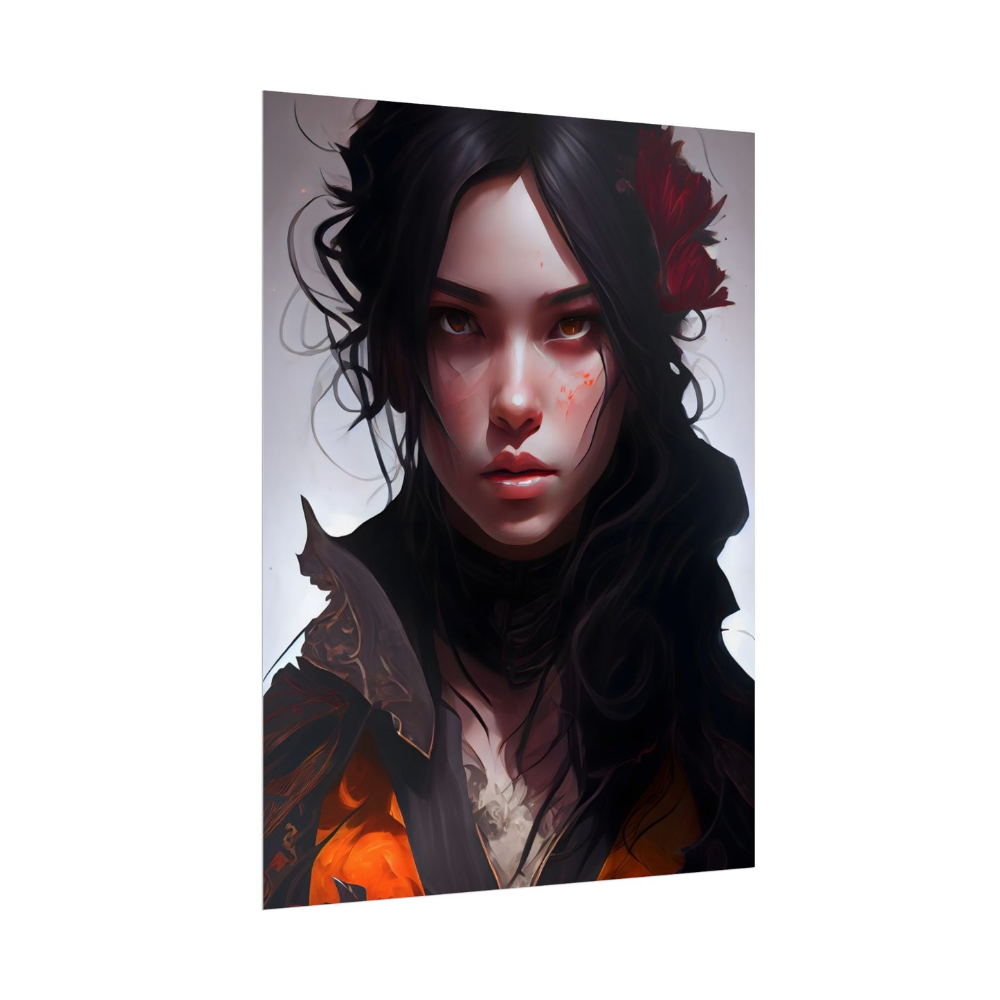 Black Hair Female Portrait: Elegant Dress Artwork - Poster