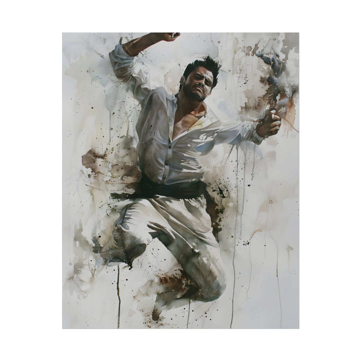 Watercolor Artwork: Man Dancing in Dynamic Movement - Poster