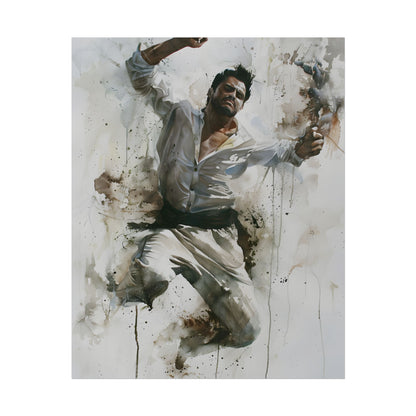 Watercolor Artwork: Man Dancing in Dynamic Movement - Poster
