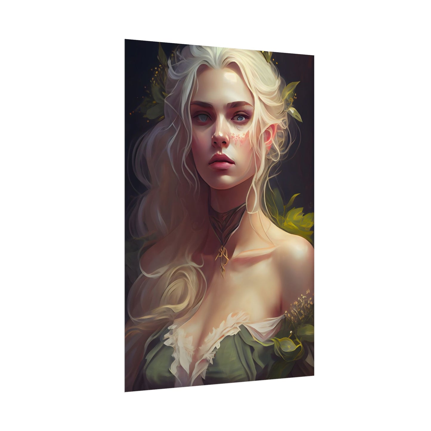 Detailed Blonde Female Portrait: Red Top Artwork - Poster